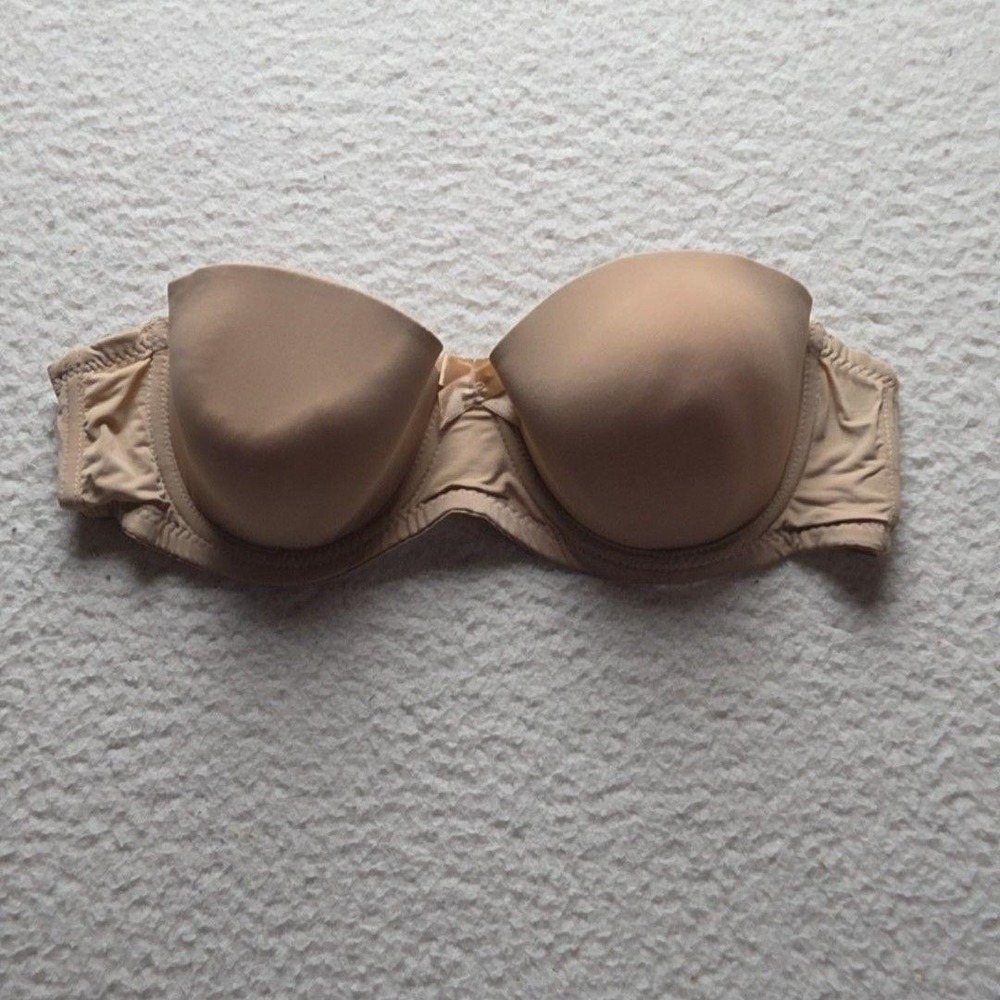 Strapless Bra Womens 34B Beige T-Shirt Molded Padded Underwire Seamless Stretch